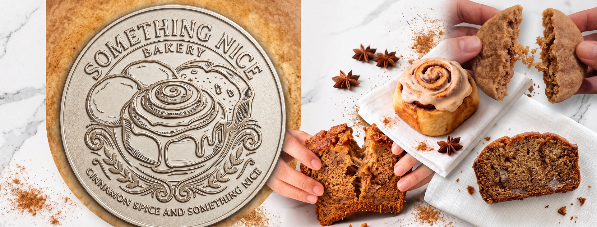 Something Nice Bakery — cinnamon roll, cinnamon cookies, and banana bread